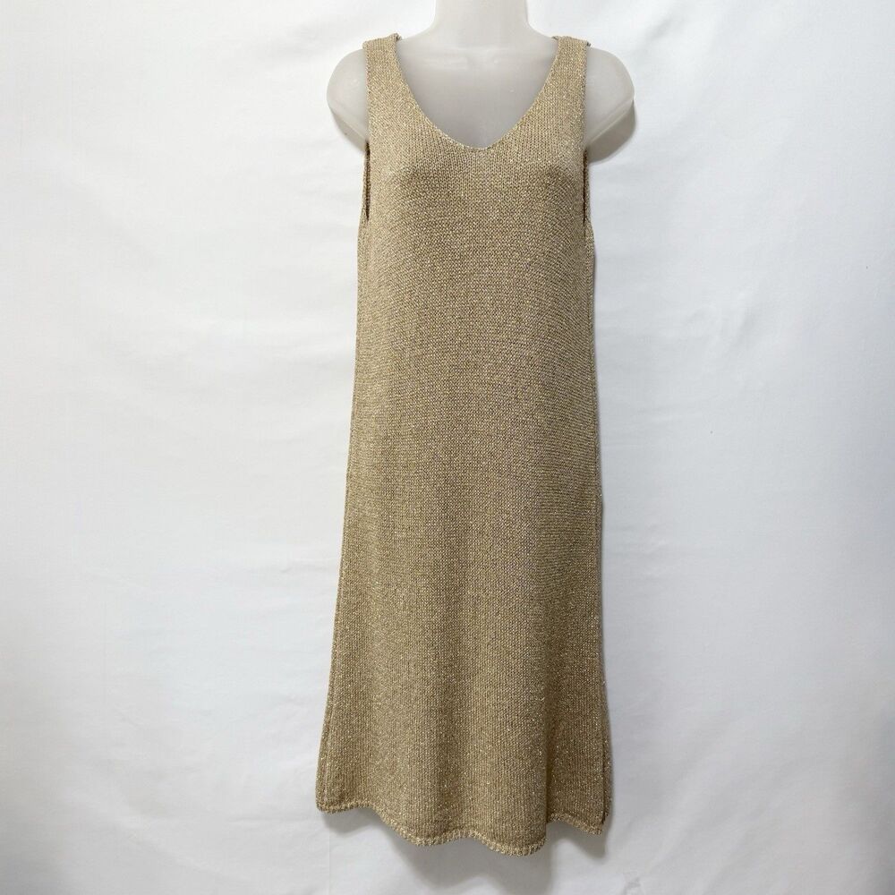 Yunika Knit Dress Midi Gold M Swim Cover Up Sleeveless Resort Made in Italy